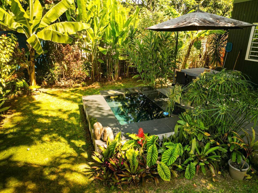 Piscine et jardin vus du ciel